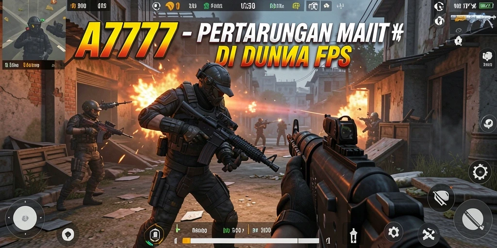 Screenshot menampilkan aksi intens dalam pertempuran FPS A7777.