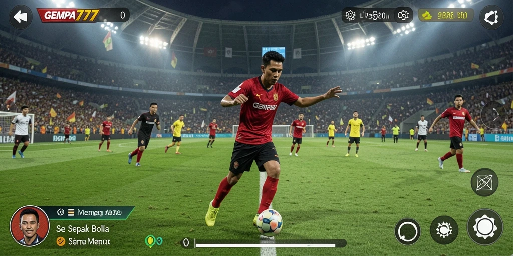 Tampilan gameplay menarik dari GEMPA777 dengan aksi sepak bola intens.