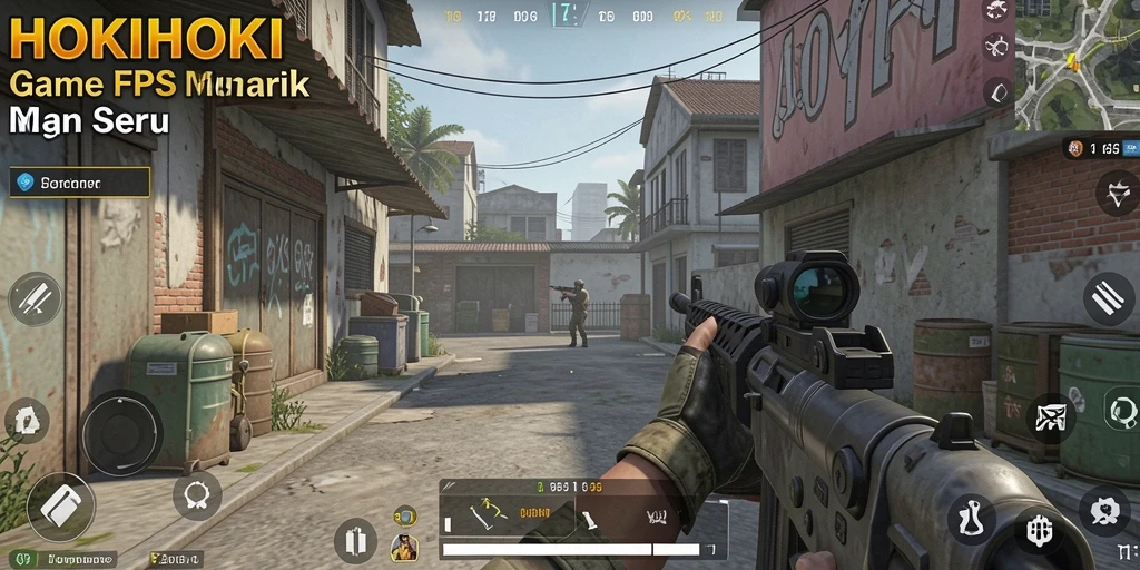Screenshot gameplay HOKIHOKI menampilkan aksi menembak yang seru.