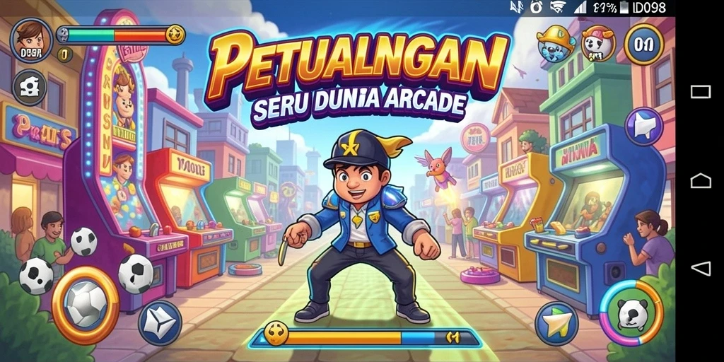 Gameplay Arcade seru dan penuh warna dalam ID098.