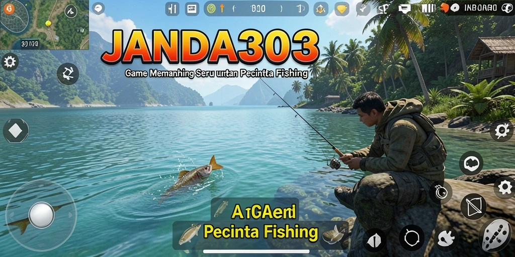 Tampilan gameplay JANDA303 yang penuh warna dan menawan saat memancing.