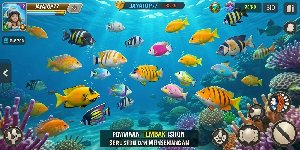 Gameplay seru dalam JAYATOP77 yang menampilkan aksi menembak ikan.