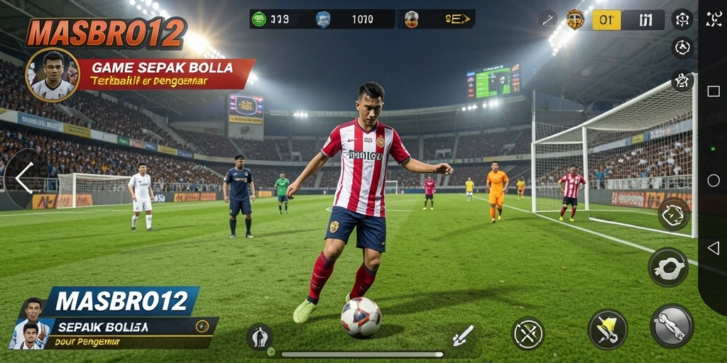 Screenshot gameplay MASBRO12 dengan tampilan menarik pertandingan sepak bola.