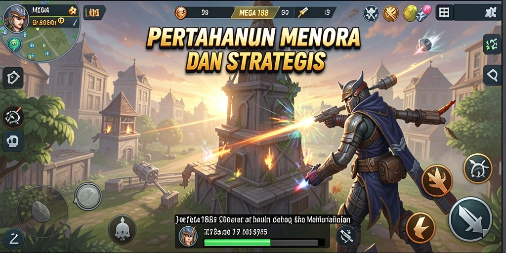 Screenshot gameplay MEGA188 menampilkan aksi seru permainan Tower Defense.