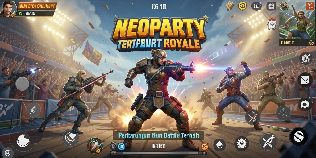 Tampilan screenshot gameplay NEOPARTY yang mendebarkan di arena pertempuran.