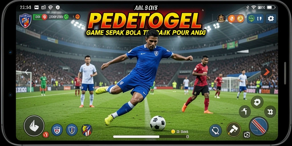 Tampilan gameplay PEDETOGEL yang menggambarkan pertandingan sepak bola yang seru.