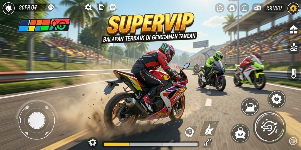Tampilan gameplay balapan motor yang seru dan mendebarkan.